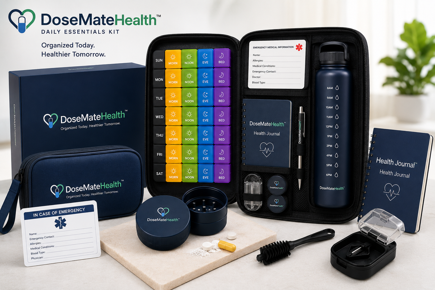 DoseMateHealth™ Daily Essentials Kit – Premium Medication Organizer & Travel System