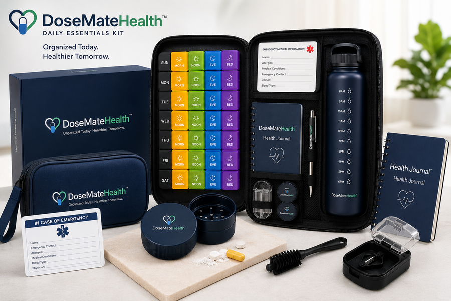 DoseMateHealth™ Daily Essentials Kit – Premium Medication Organizer & Travel System