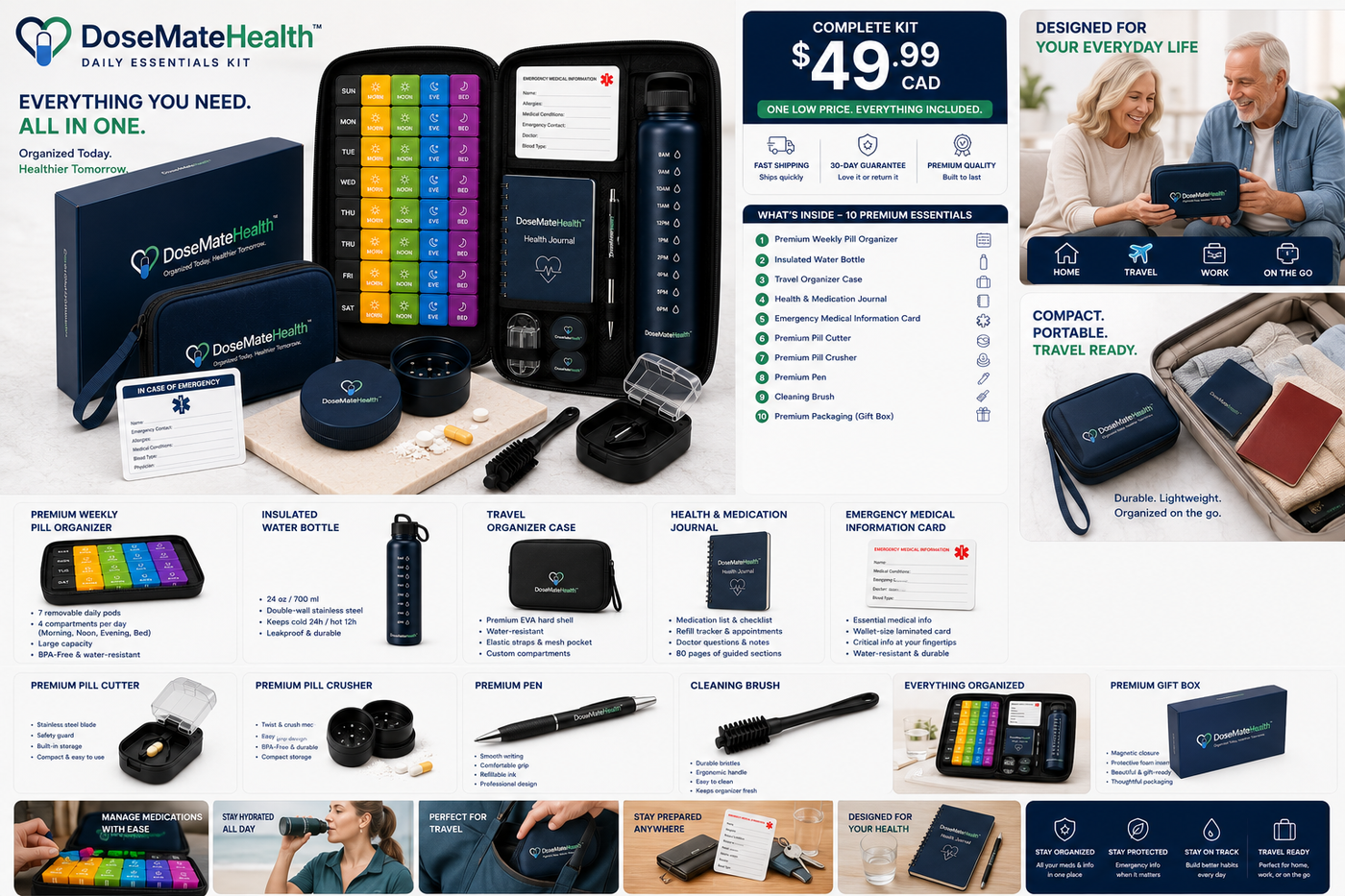 DoseMateHealth™ Daily Essentials Kit – Premium Medication Organizer & Travel System