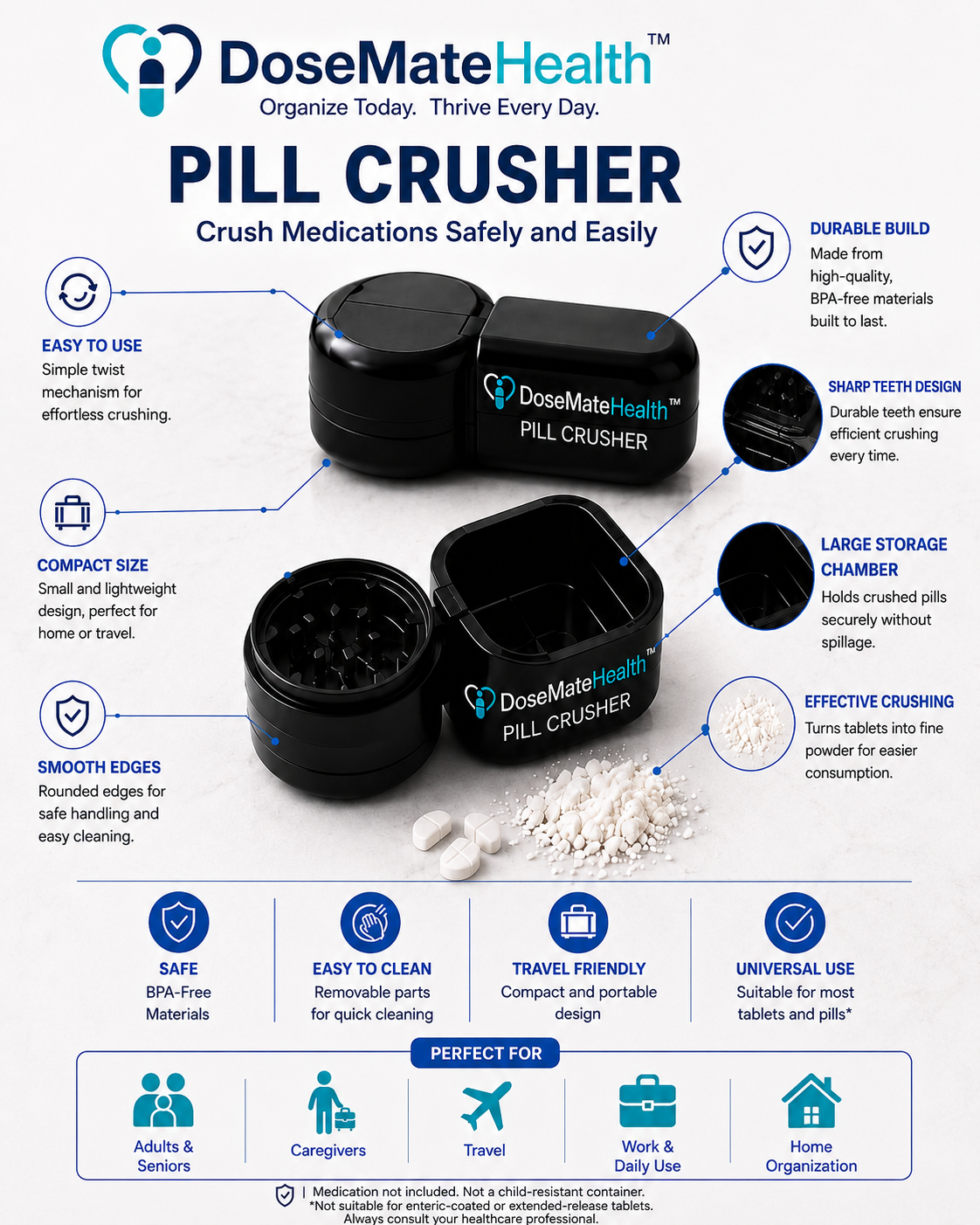 DoseMateHealth™ Pilulier-Broyeur Premium