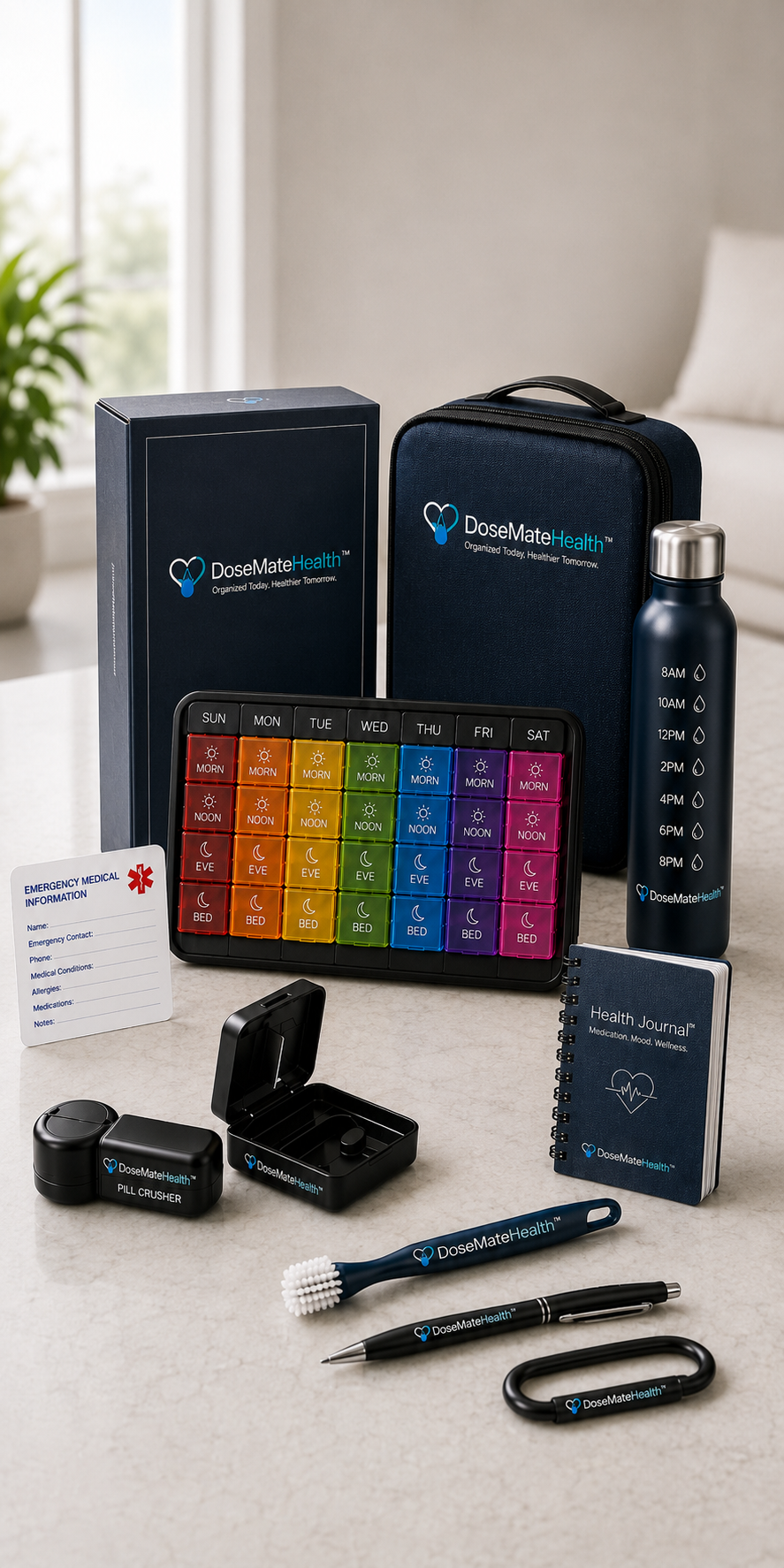 DoseMateHealth™ Kit Essentiels Quotidiens – Organisateur de Médicaments et Système de Voyage Premium